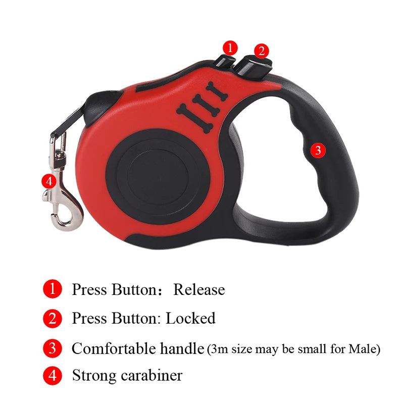 Correa retráctil automática 3 m o 5 m – Nylon resistente para pequeños perros y gatos
